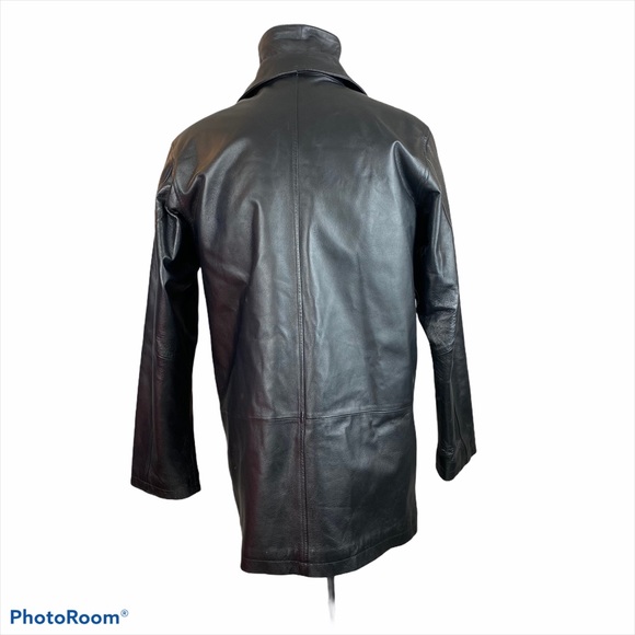 CHEROKEE Long Leather Jacket Black Zip Up Faux Fur - Picture 4 of 15